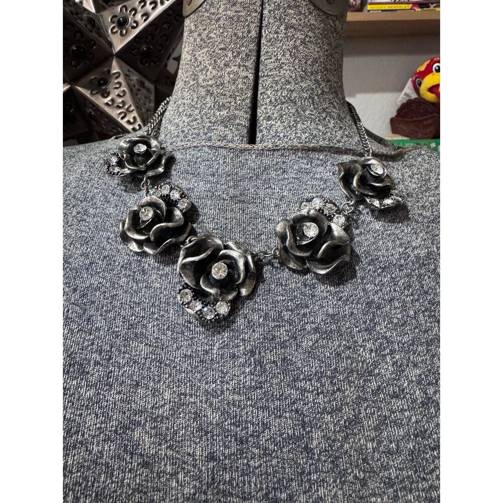 Dark romantic rose statement necklace with rhinestone sparkle